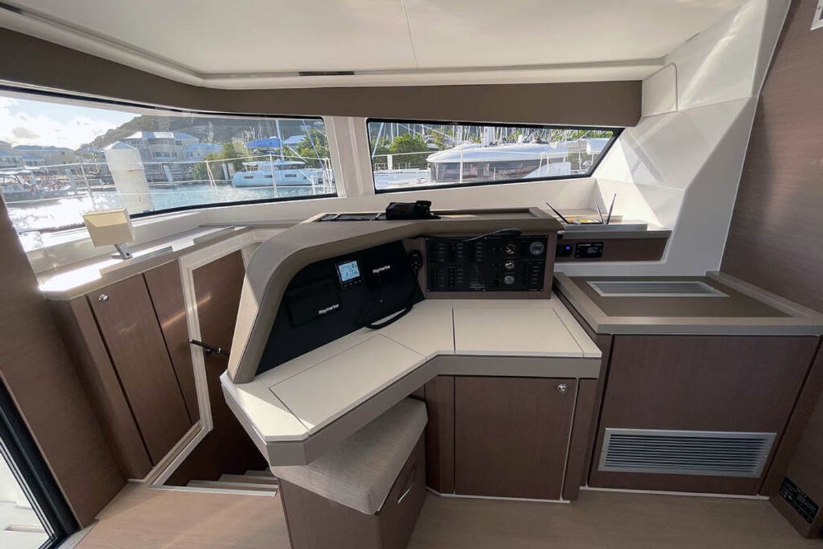 Cockpit of Ne Plus Ultra, a Bali 5.4 catamaran at Road Town, British Virgin Islands