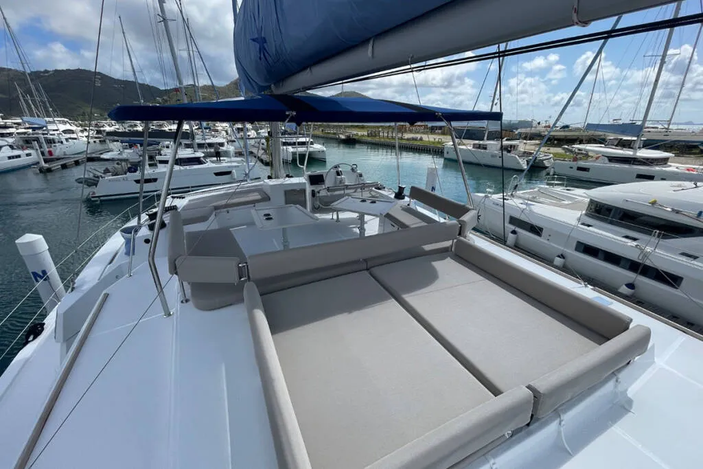 Deck of Ne Plus Ultra, a Bali 5.4 catamaran at Road Town, British Virgin Islands