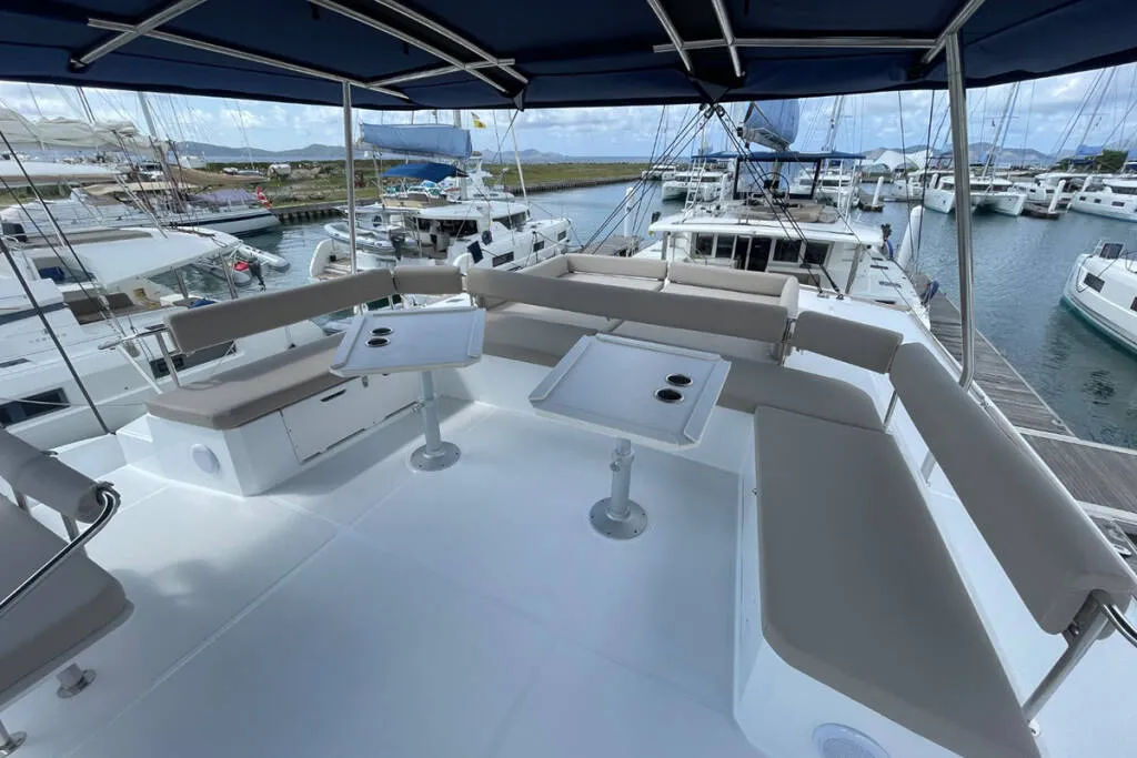 Deck of Ne Plus Ultra, a Bali 5.4 catamaran at Road Town, British Virgin Islands