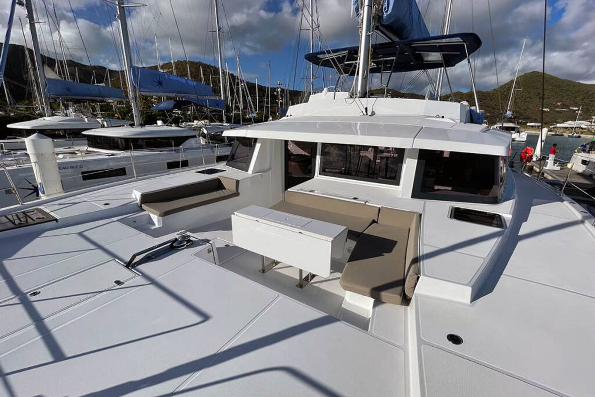 Deck of Ne Plus Ultra, a Bali 5.4 catamaran at Road Town, British Virgin Islands