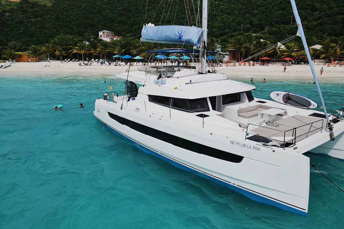 Exterior view of Ne Plus Ultra, a Bali 5.4 catamaran at Road Town, British Virgin Islands