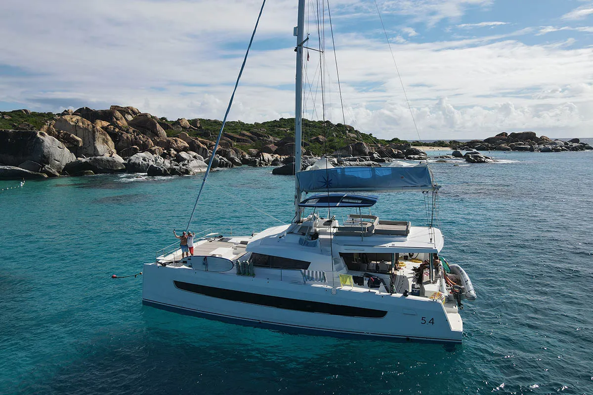 Exterior view of Ne Plus Ultra, a Bali 5.4 catamaran at Road Town, British Virgin Islands