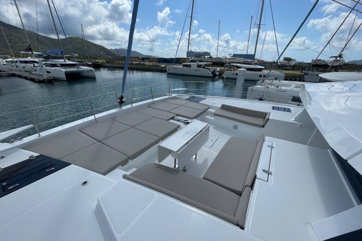 Deck of Ne Plus Ultra, a Bali 5.4 catamaran at Road Town, British Virgin Islands