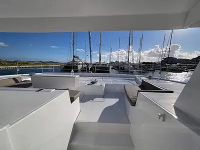 Deck of Ne Plus Ultra, a Bali 5.4 catamaran at Road Town, British Virgin Islands