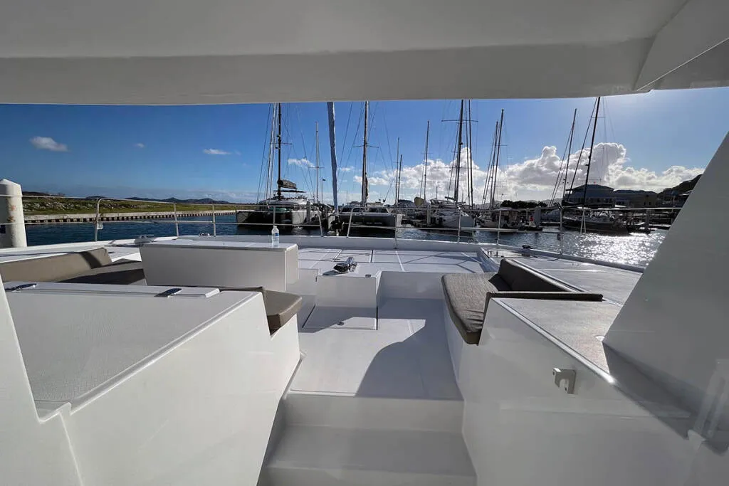 Deck of Ne Plus Ultra, a Bali 5.4 catamaran at Road Town, British Virgin Islands