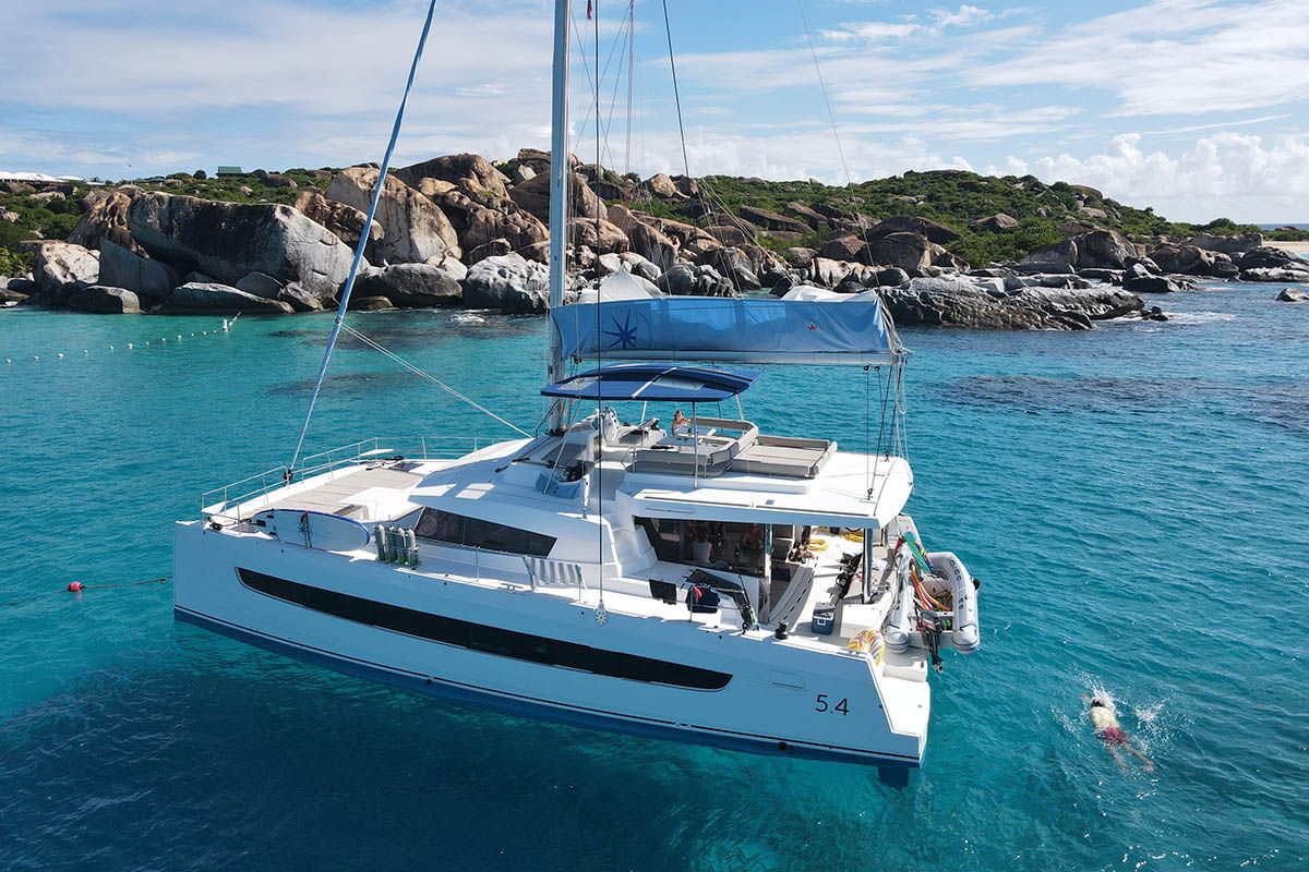 Exterior view of Ne Plus Ultra, a Bali 5.4 catamaran at Road Town, British Virgin Islands