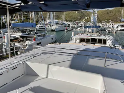 Deck of Ne Plus Ultra, a Bali 5.4 catamaran at Parham Town, British Virgin Islands