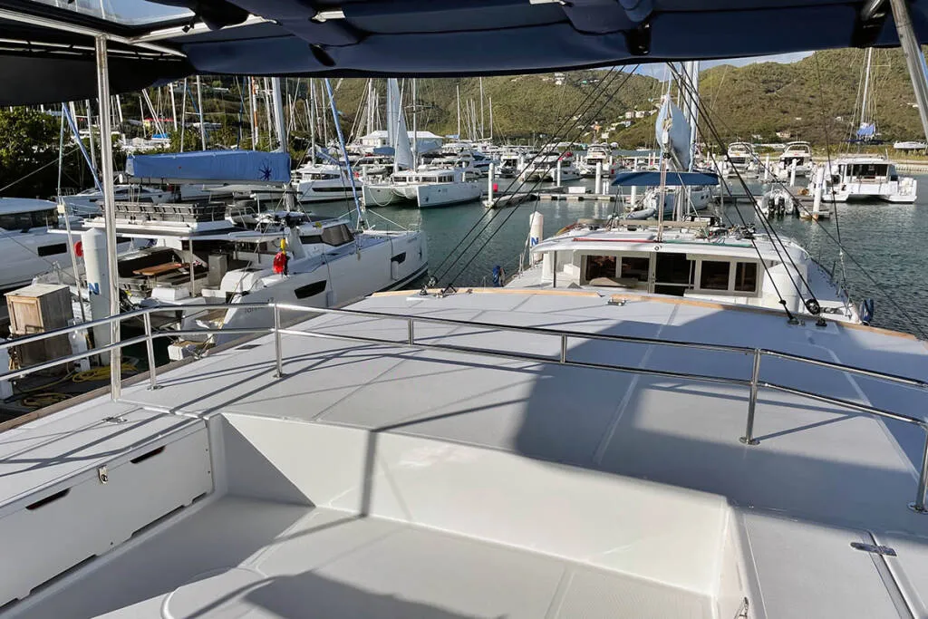 Deck of Ne Plus Ultra, a Bali 5.4 catamaran at Road Town, British Virgin Islands