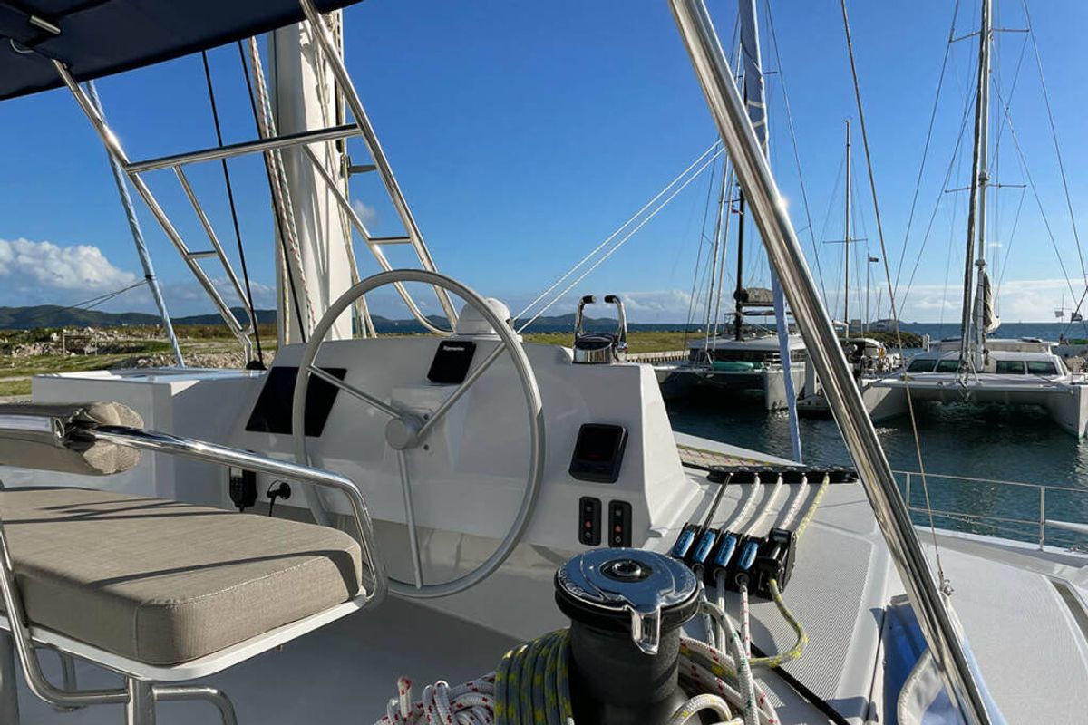 Cockpit of Ne Plus Ultra, a Bali 5.4 catamaran at Road Town, British Virgin Islands