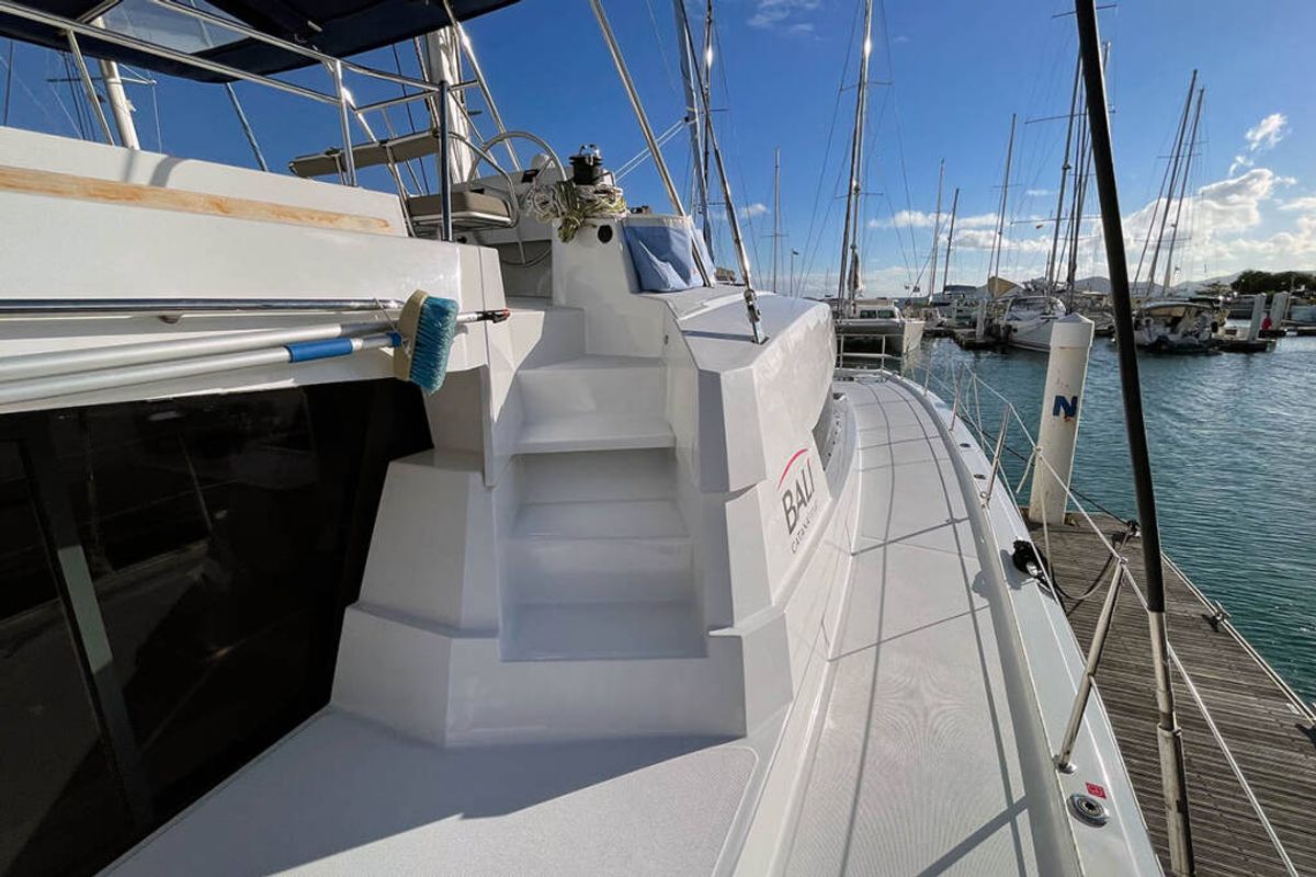 Deck of Ne Plus Ultra, a Bali 5.4 catamaran at Road Town, British Virgin Islands