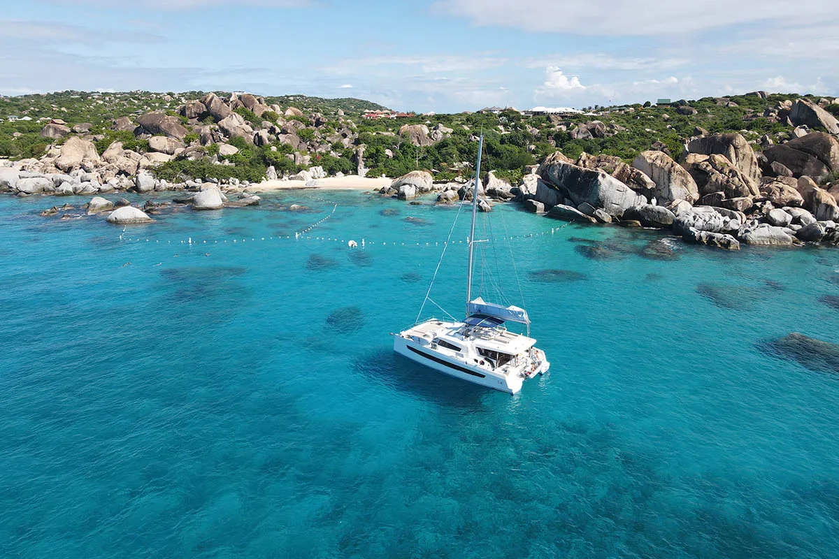 Exterior view of Ne Plus Ultra, a Bali 5.4 catamaran at Road Town, British Virgin Islands