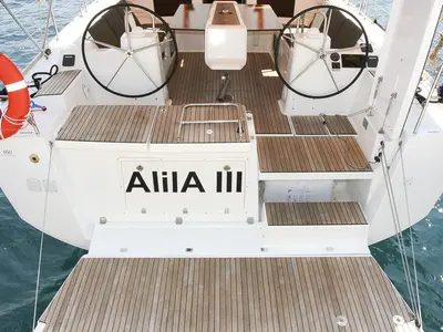Cockpit of Alila III, a Dufour 460 GL sailboat at Grad Kaštela, Croatia