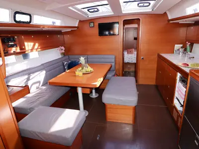 Salon of Alila III, a Dufour 460 GL sailboat at Grad Kaštela, Croatia