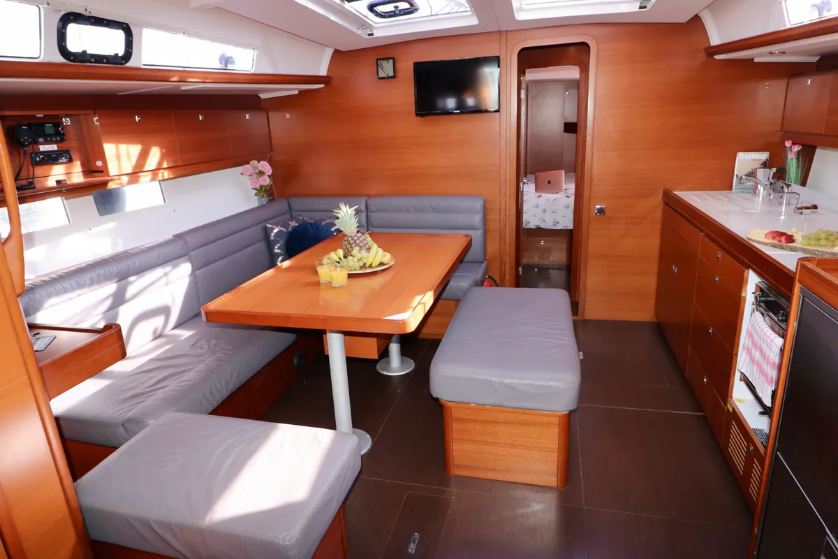 Salon of Alila III, a Dufour 460 GL sailboat at Grad Kaštela, Croatia