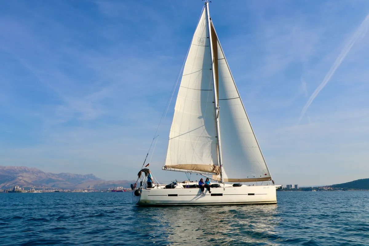 Exterior view of Alila III, a Dufour 460 GL sailboat at Grad Kaštela, Croatia