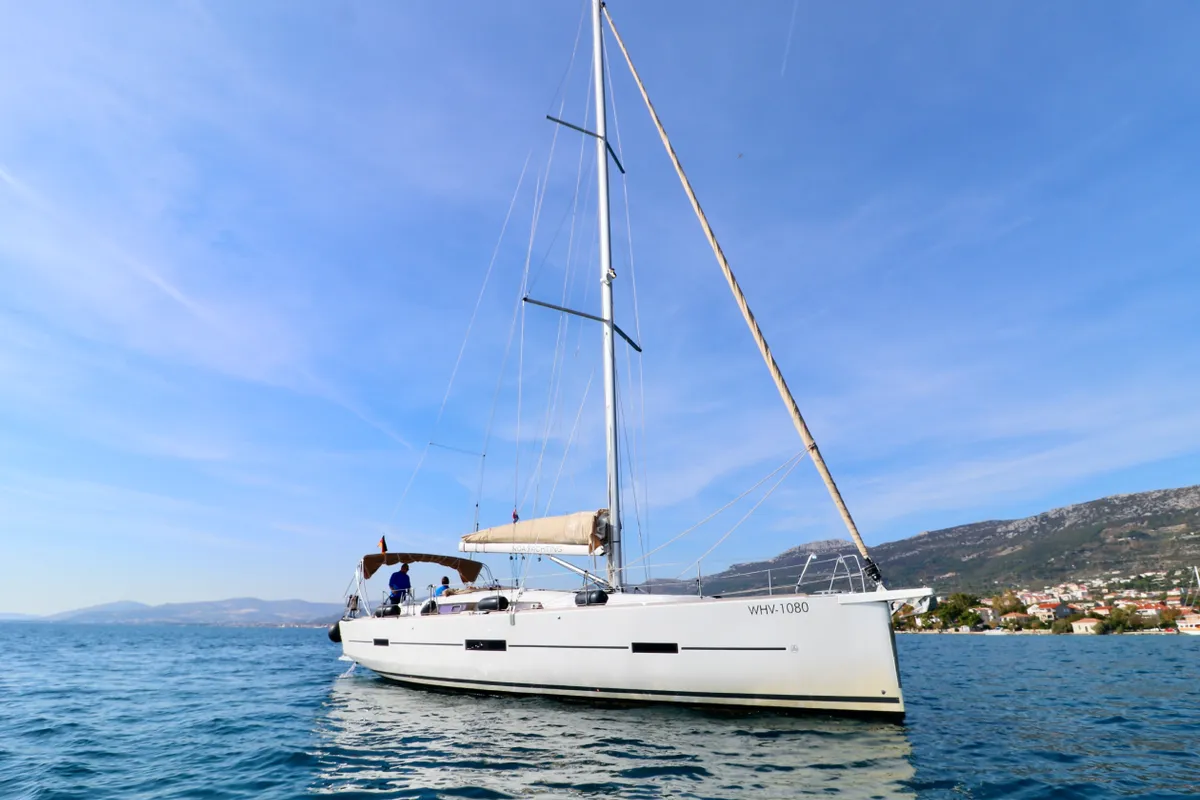 Exterior view of Alila III, a Dufour 460 GL sailboat at Grad Kaštela, Croatia