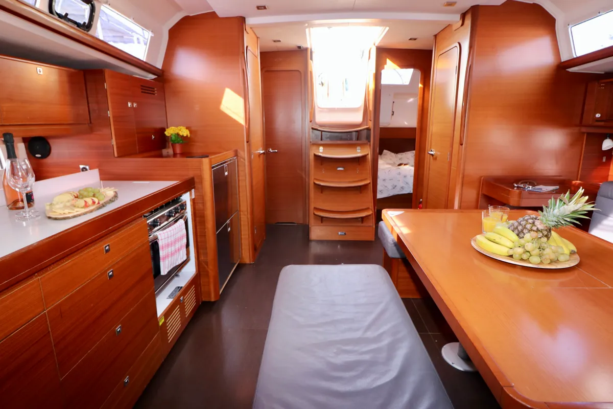 Galley of Alila III, a Dufour 460 GL sailboat at Grad Kaštela, Croatia