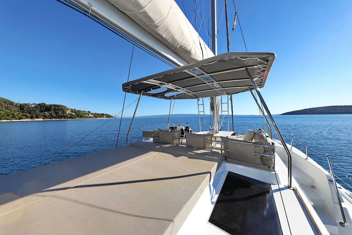 Deck of Belle Amie, a Bali 4.6 catamaran at Općina Sukošan, Croatia