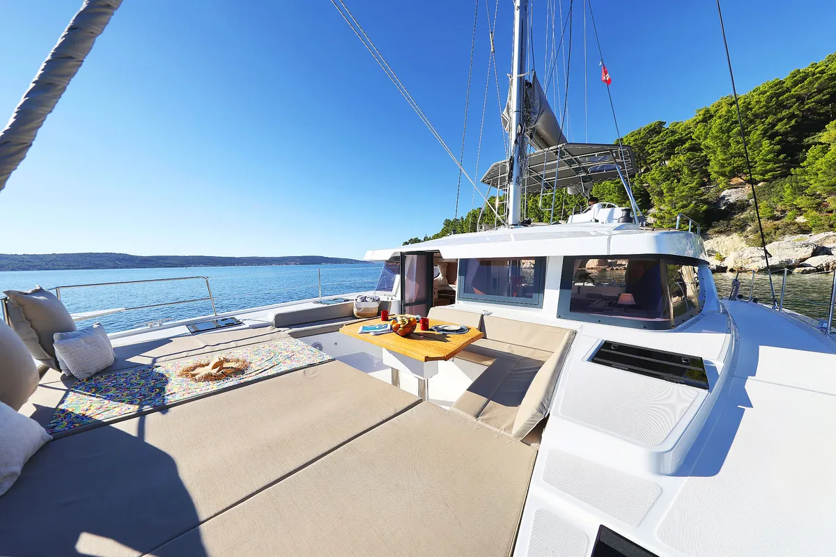 Deck of Belle Amie, a Bali 4.6 catamaran at Općina Sukošan, Croatia