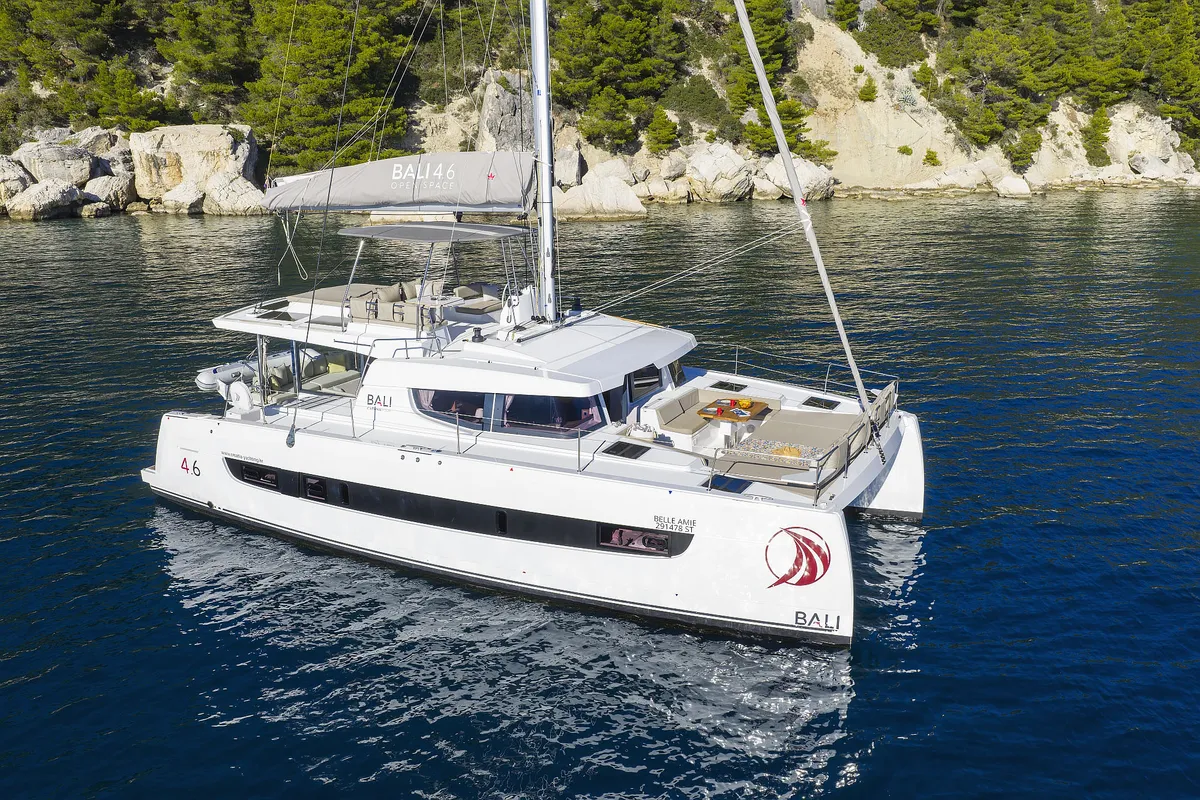 Exterior view of Belle Amie, a Bali 4.6 catamaran at Općina Sukošan, Croatia