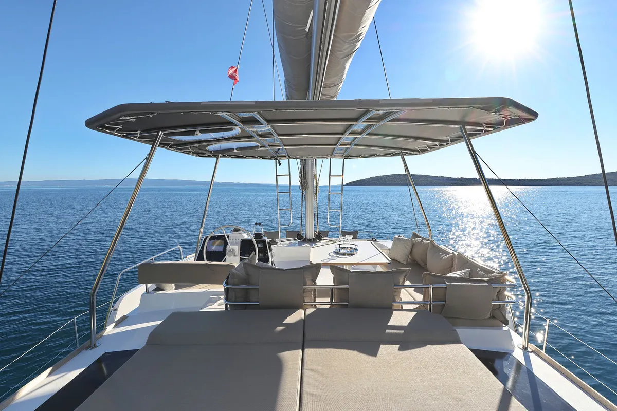 Deck of Belle Amie, a Bali 4.6 catamaran at Općina Sukošan, Croatia