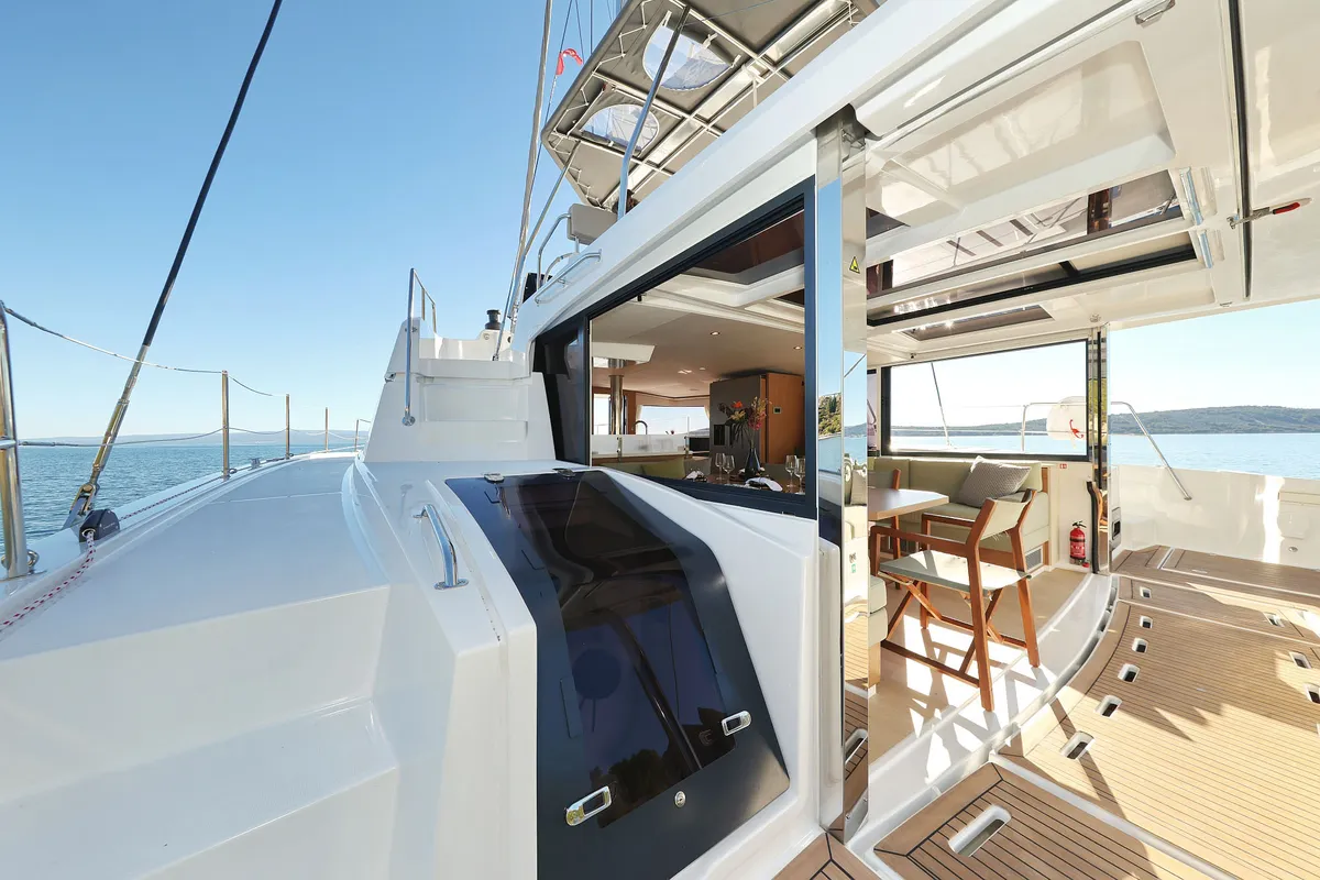 Deck of Belle Amie, a Bali 4.6 catamaran at Općina Sukošan, Croatia