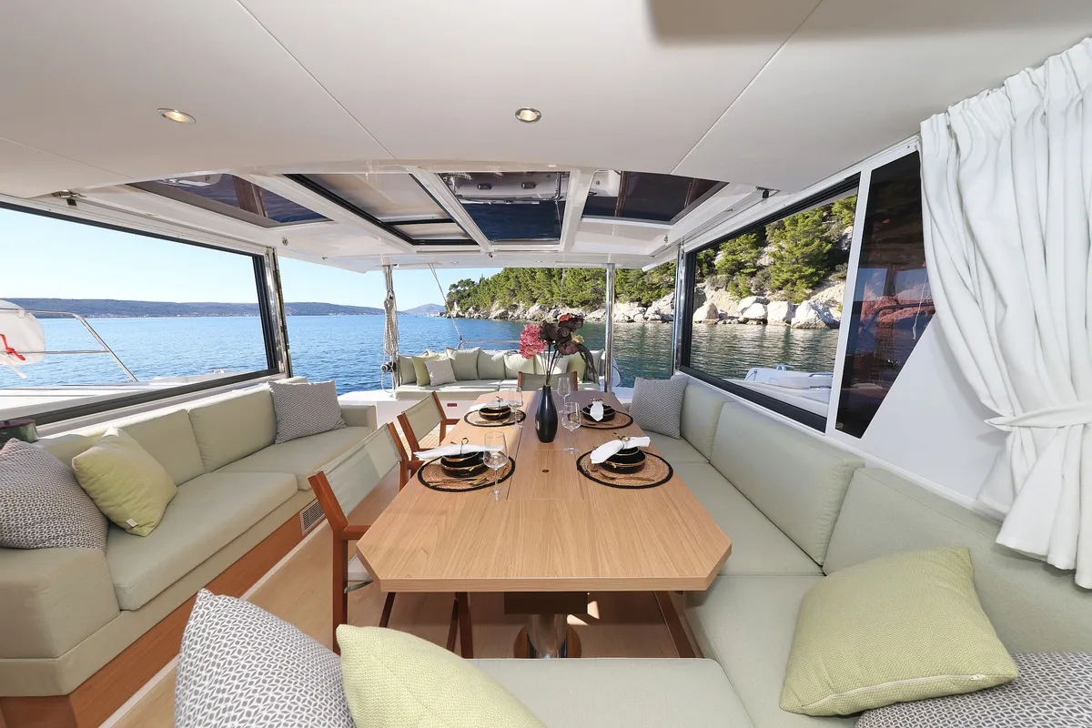 Salon of Belle Amie, a Bali 4.6 catamaran at Općina Sukošan, Croatia
