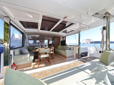 Salon of Belle Amie, a Bali 4.6 catamaran at Općina Sukošan, Croatia