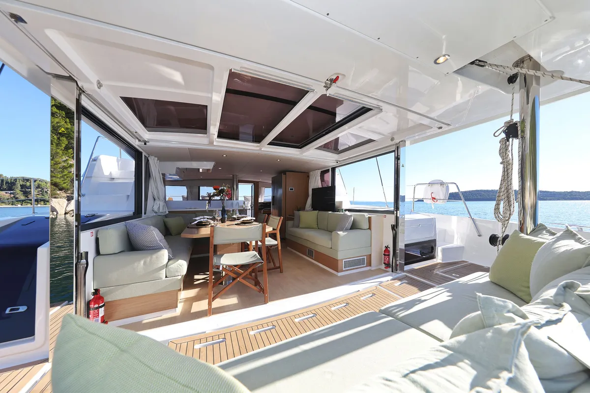 Salon of Belle Amie, a Bali 4.6 catamaran at Općina Sukošan, Croatia