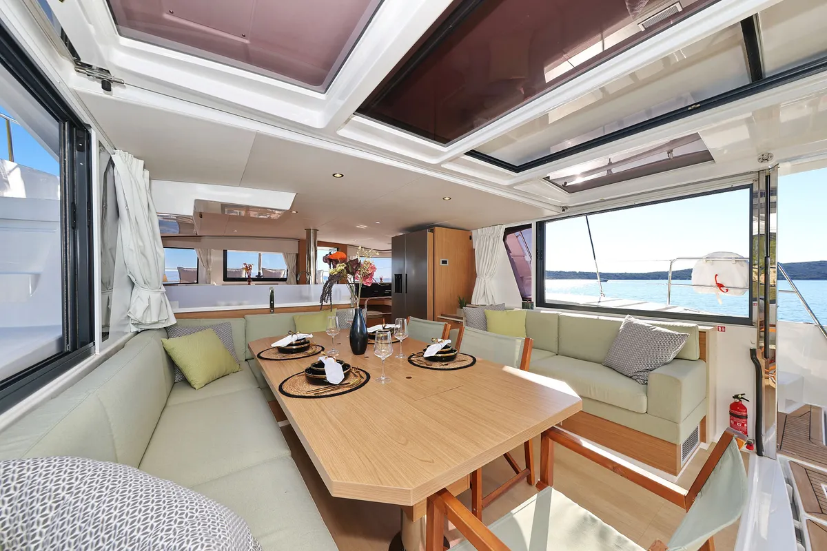 Salon of Belle Amie, a Bali 4.6 catamaran at Općina Sukošan, Croatia