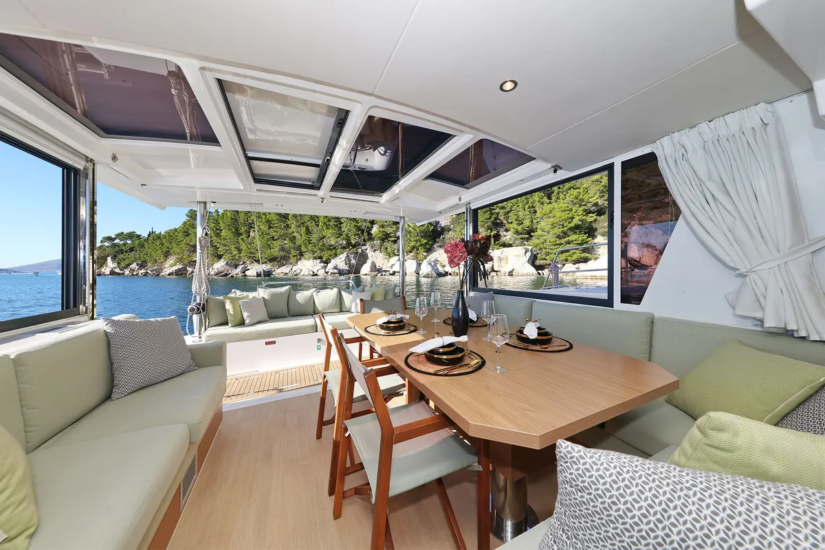 Salon of Belle Amie, a Bali 4.6 catamaran at Općina Sukošan, Croatia