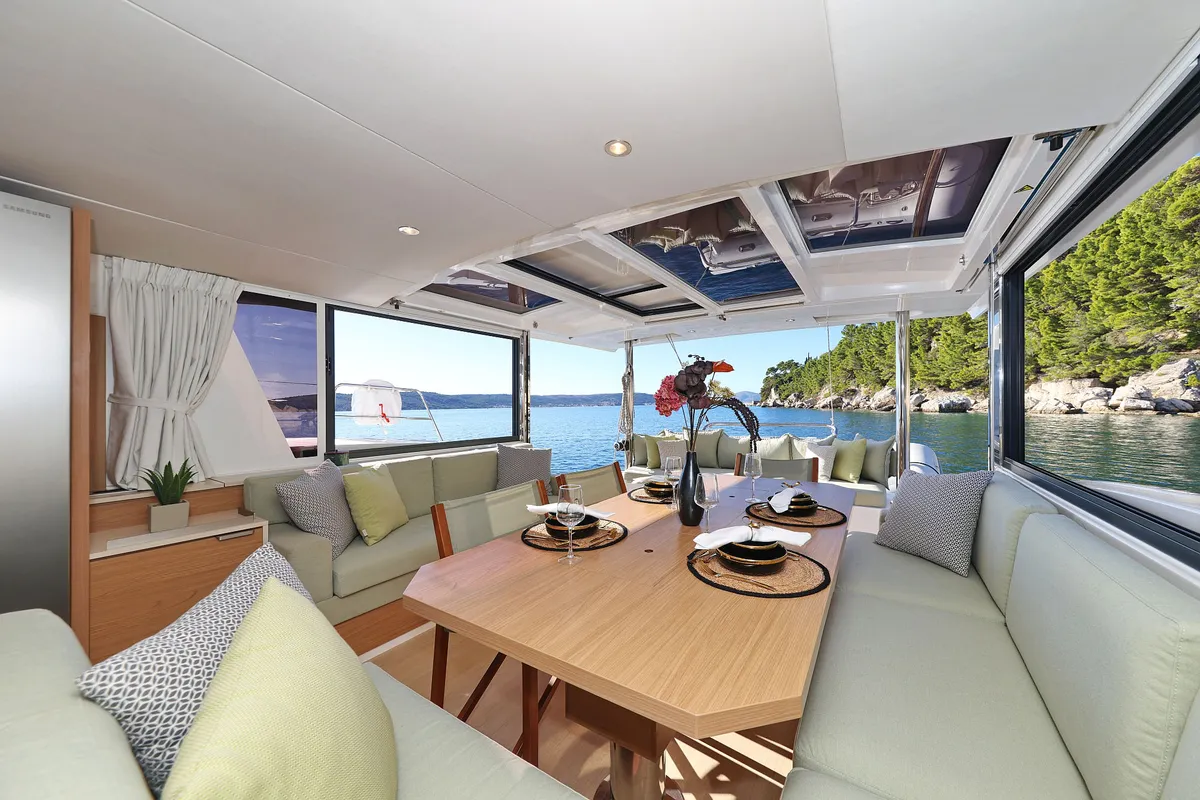 Salon of Belle Amie, a Bali 4.6 catamaran at Općina Sukošan, Croatia