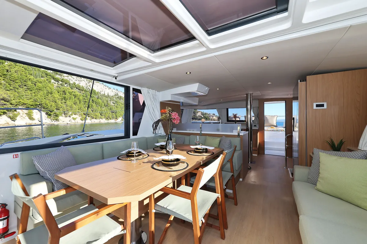 Salon of Belle Amie, a Bali 4.6 catamaran at Općina Sukošan, Croatia