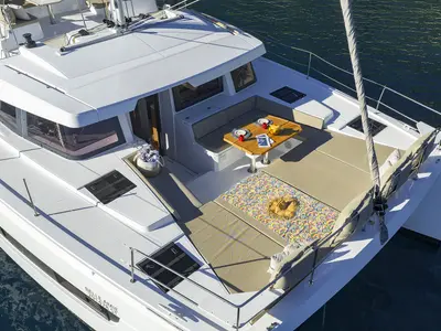 Deck of Belle Amie, a Bali 4.6 catamaran at Općina Sukošan, Croatia