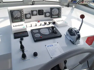 Cockpit of Drait 32, a De Drait Renal 45 motorboat at Drachten, Netherlands