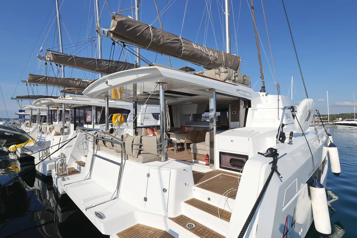 Exterior view of Trinity, a Bali 4.4 catamaran at Grad Biograd na Moru, Croatia