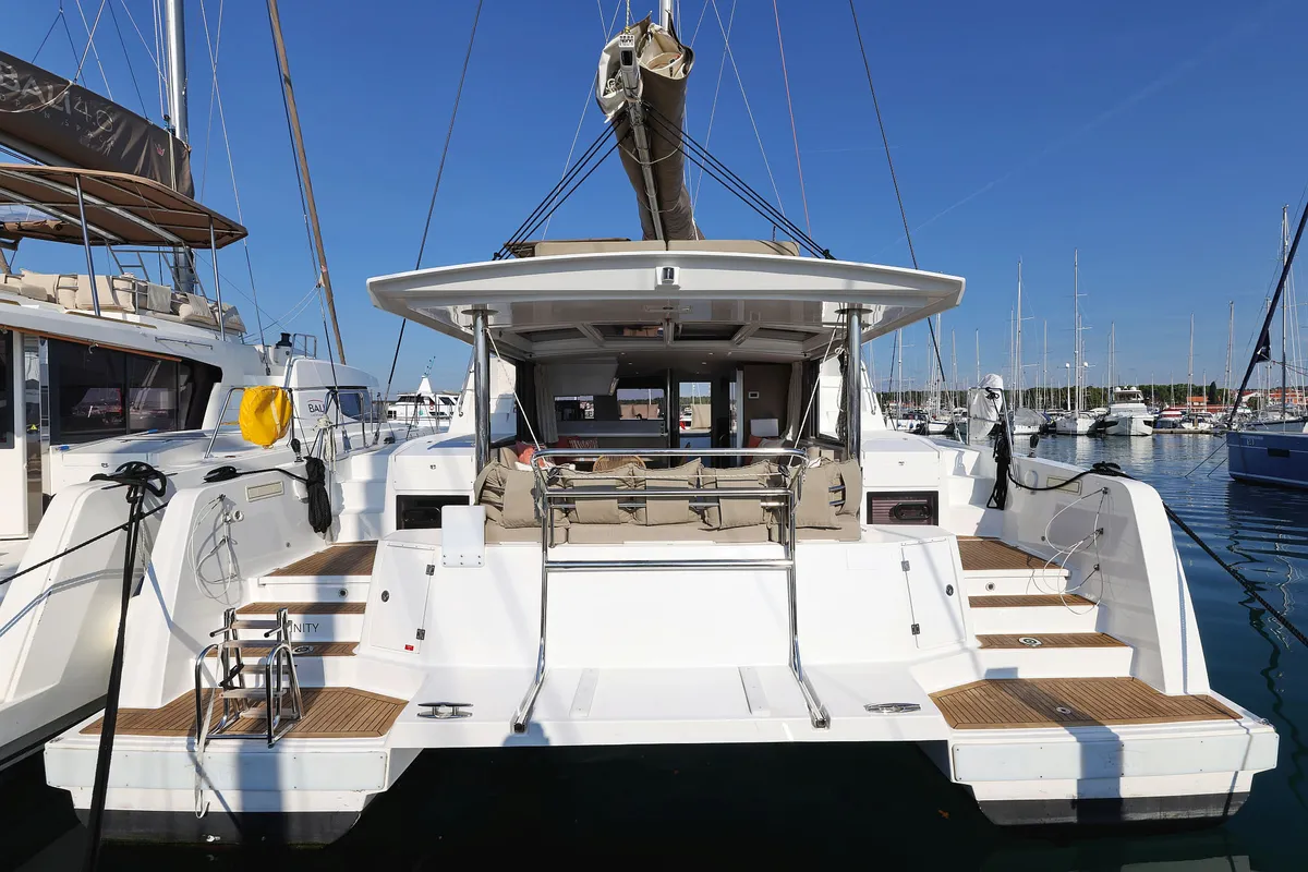 Exterior view of Trinity, a Bali 4.4 catamaran at Grad Biograd na Moru, Croatia