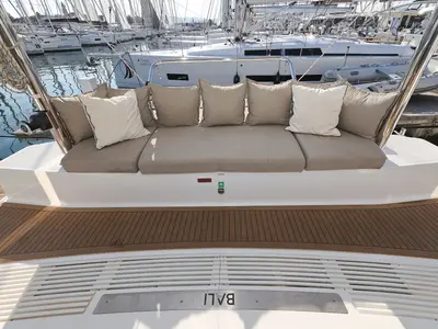 Deck of Trinity, a Bali 4.4 catamaran at Grad Biograd na Moru, Croatia