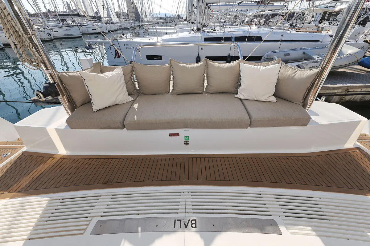 Deck of Trinity, a Bali 4.4 catamaran at Grad Biograd na Moru, Croatia