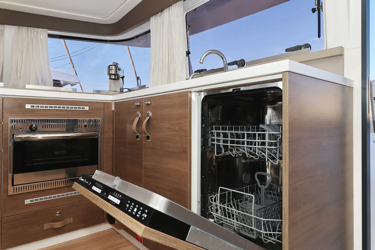 Galley of Trinity, a Bali 4.4 catamaran at Grad Biograd na Moru, Croatia