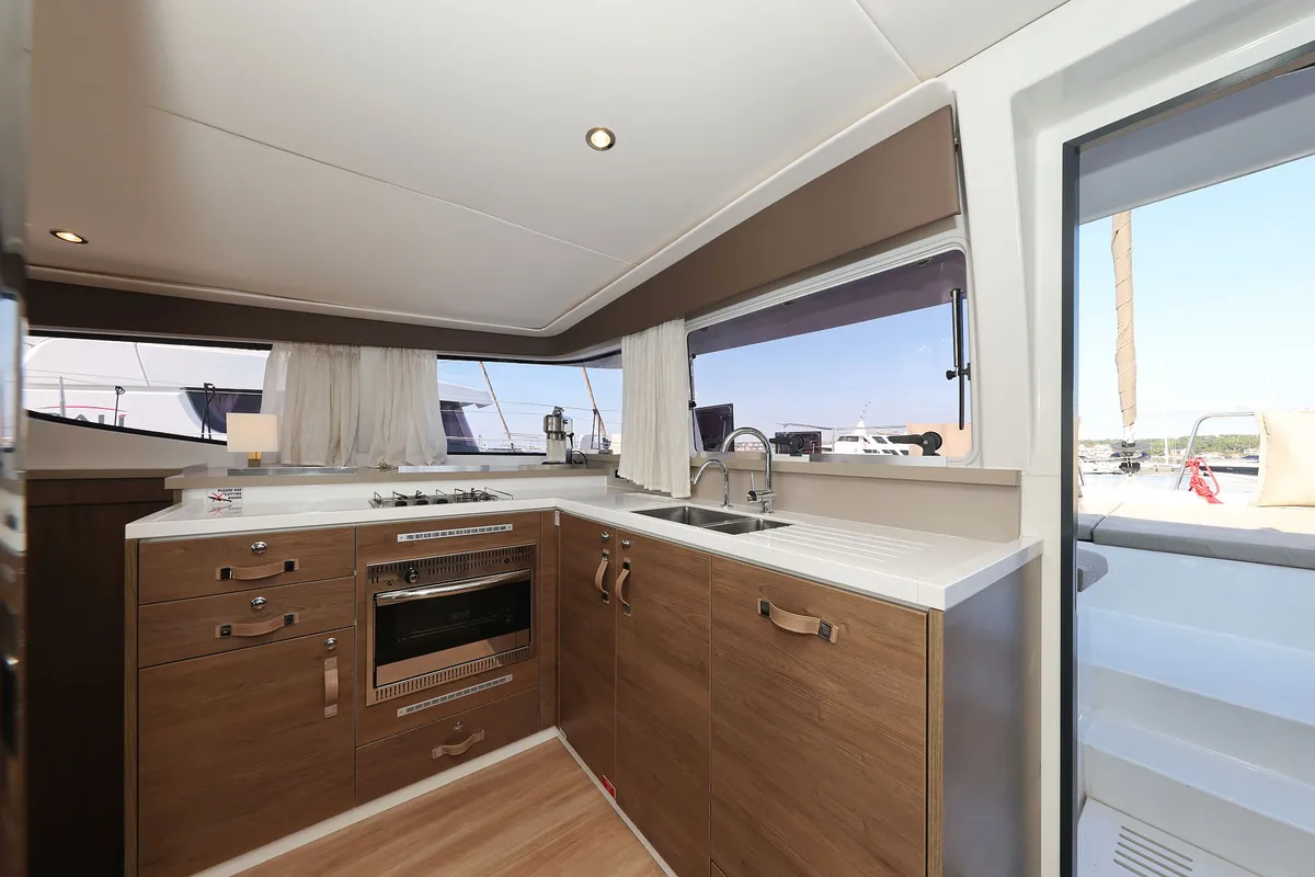 Galley of Trinity, a Bali 4.4 catamaran at Grad Biograd na Moru, Croatia