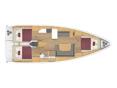 Floor plan of Donuha, a Bavaria C42 sailboat at Marmaris, Turkey