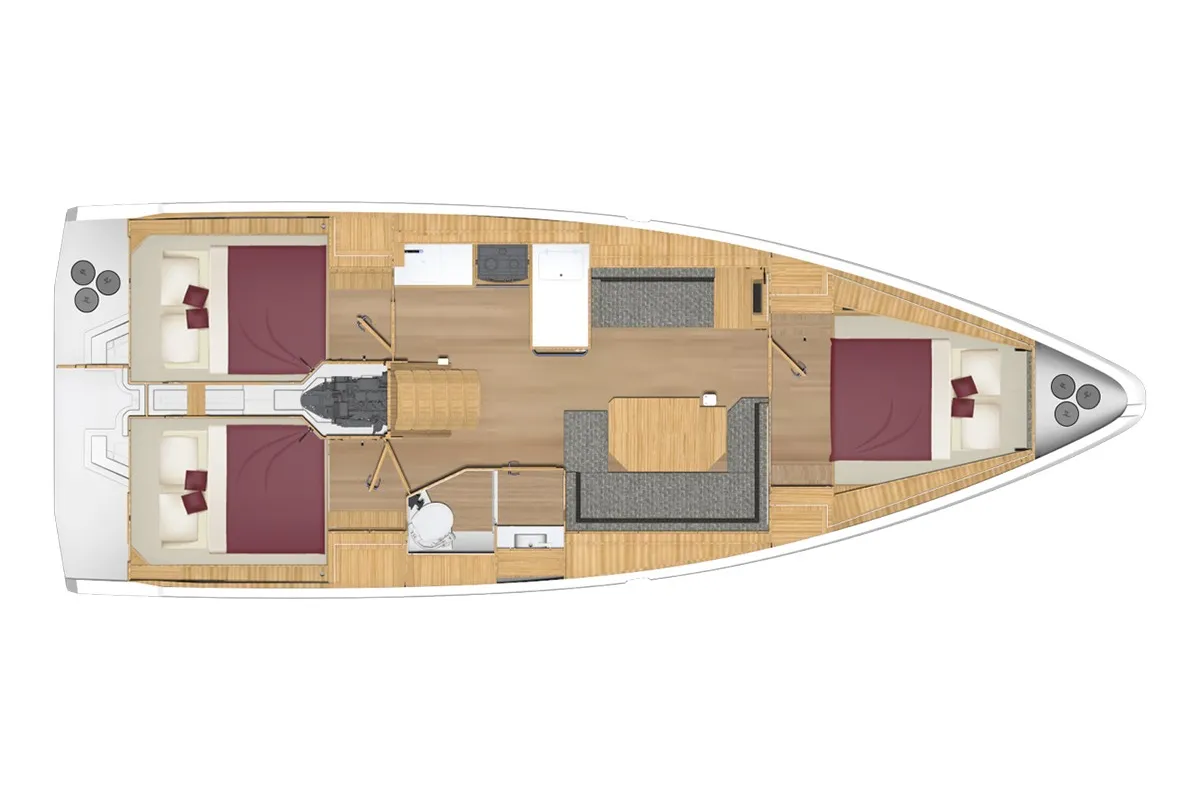 Floor plan of Donuha, a Bavaria C42 sailboat at Marmaris, Turkey