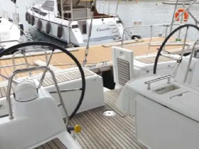 Galley of IN COMPLIANCE, a Beneteau Oceanis 50 sailboat at Kalkara, Malta