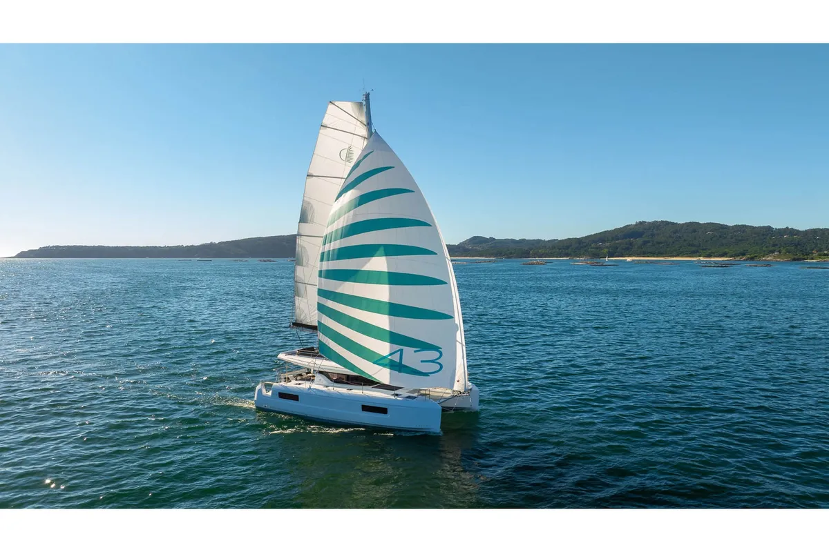 Exterior view of ANGIAS, a Lagoon 43 catamaran at Volos, Greece