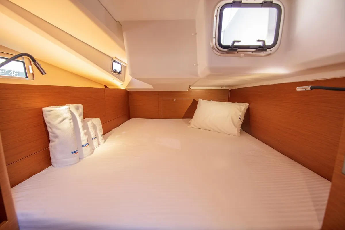 Cabin on White Rabbit, a Jeanneau Sun Odyssey 440 sailboat at Kaş, Turkey