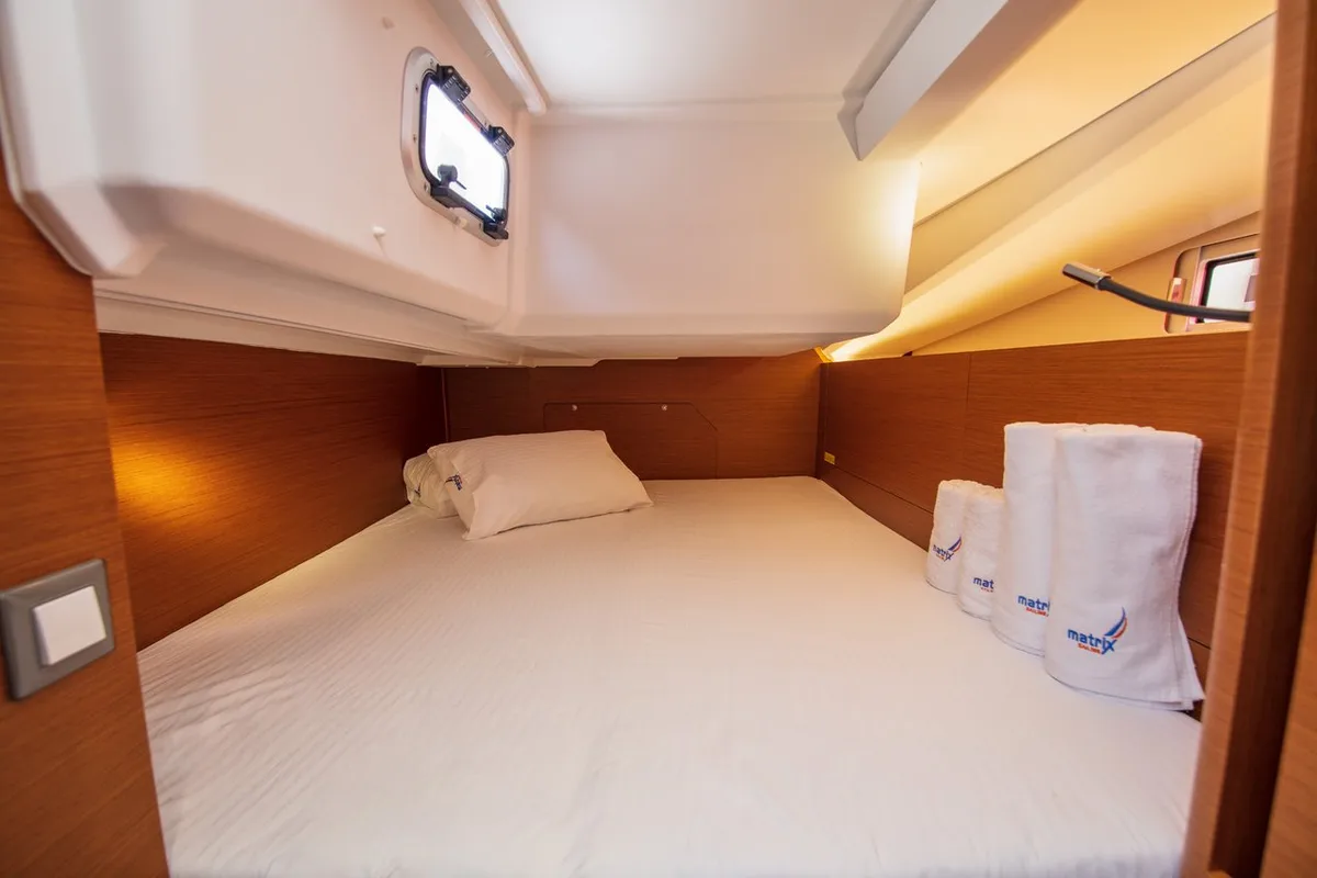 Cabin on White Rabbit, a Jeanneau Sun Odyssey 440 sailboat at Kaş, Turkey