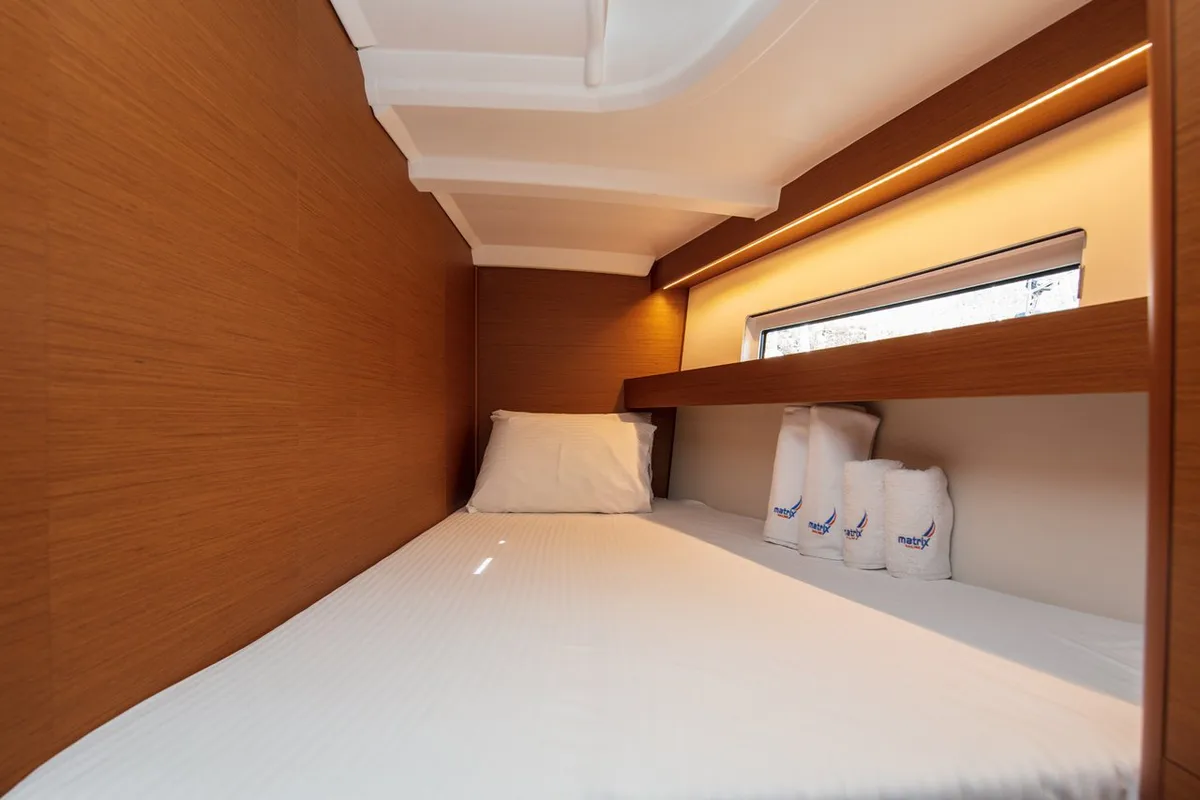 Cabin on White Rabbit, a Jeanneau Sun Odyssey 440 sailboat at Kaş, Turkey