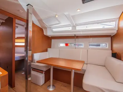 Salon of White Rabbit, a Jeanneau Sun Odyssey 440 sailboat at Kaş, Turkey