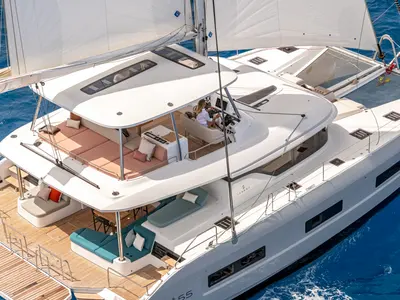Exterior view of ESPERANCE, a Lagoon 55 catamaran at Nea Peramos, Greece